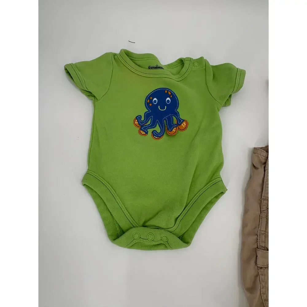 Baby Boy 3-Piece Outfit Bundle Newborn 3M Geranimals Fish Octopus Cargo Overalls
